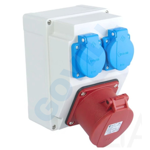 Tp Electric Szerelt ipari doboz 120×170mm IP44 3 fázisú (75x75) aljzat 5x32A 1db+1 fázisú kék alj